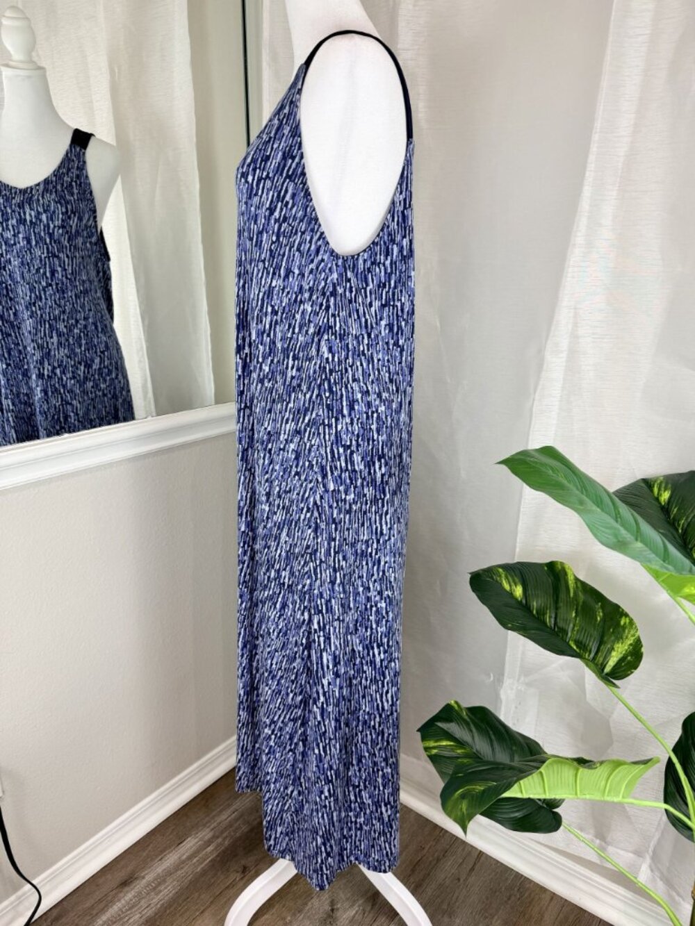 Donna Karan Sleepwear Blue Abstract Print Maxi Lounge Dress Pockets Women's L - Picture 6 of 16